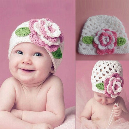 Baby Girls Cute Big Flower Knit Hat Cap for Baby