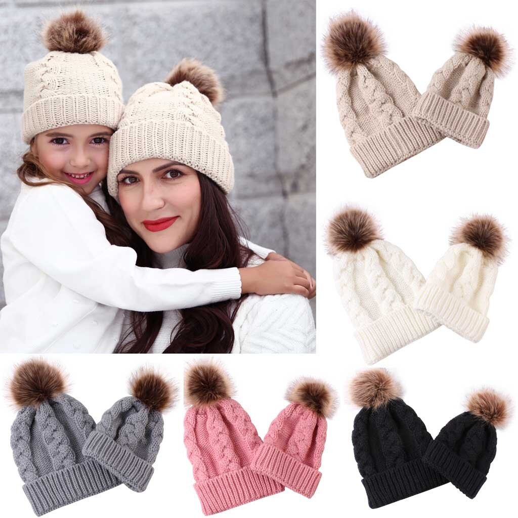 Mom Baby Knitting Keep Warm Hat Family Matching