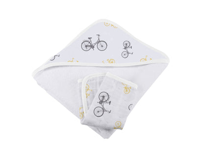 Vintage Bicycle Bamboo Muslin Hooded Towel and Washcloth Set