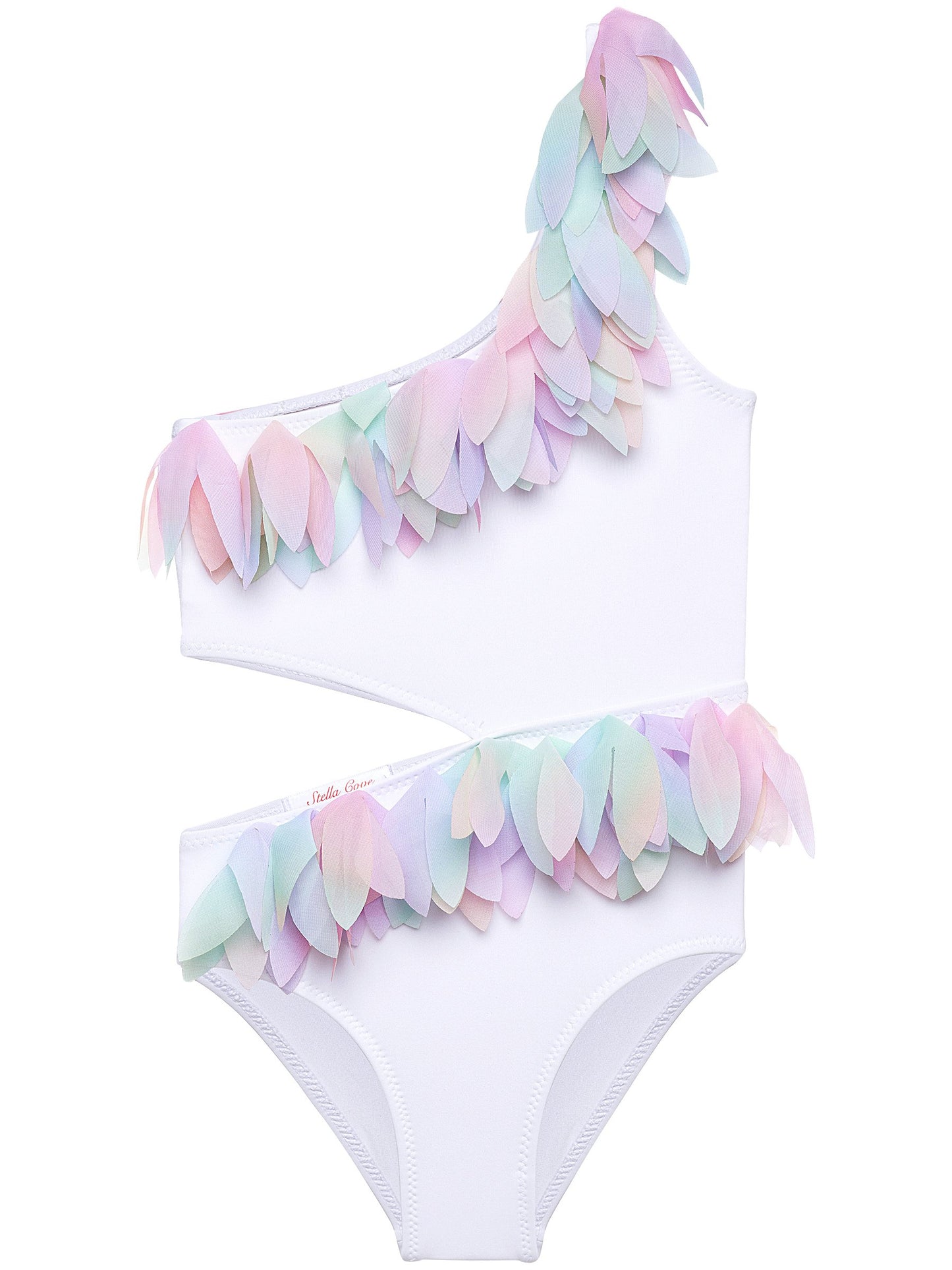 White Side-Cut Swimsuit with Multi Color Petals