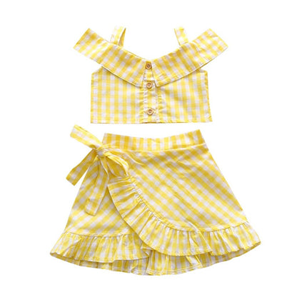 Toddler Baby Girl Clothes Set 2PCs Kid Plaid Vest