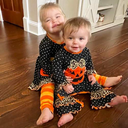 AnnLoren Baby Girls Orange pumpkin Jack O Lantern Halloween Romper