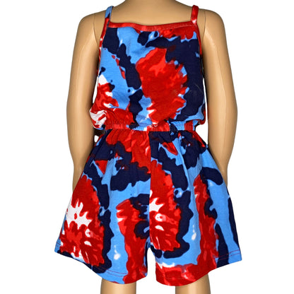 AnnLoren Girls Tie Dye 4th of July Shorts Jumpsuit Summer Romper