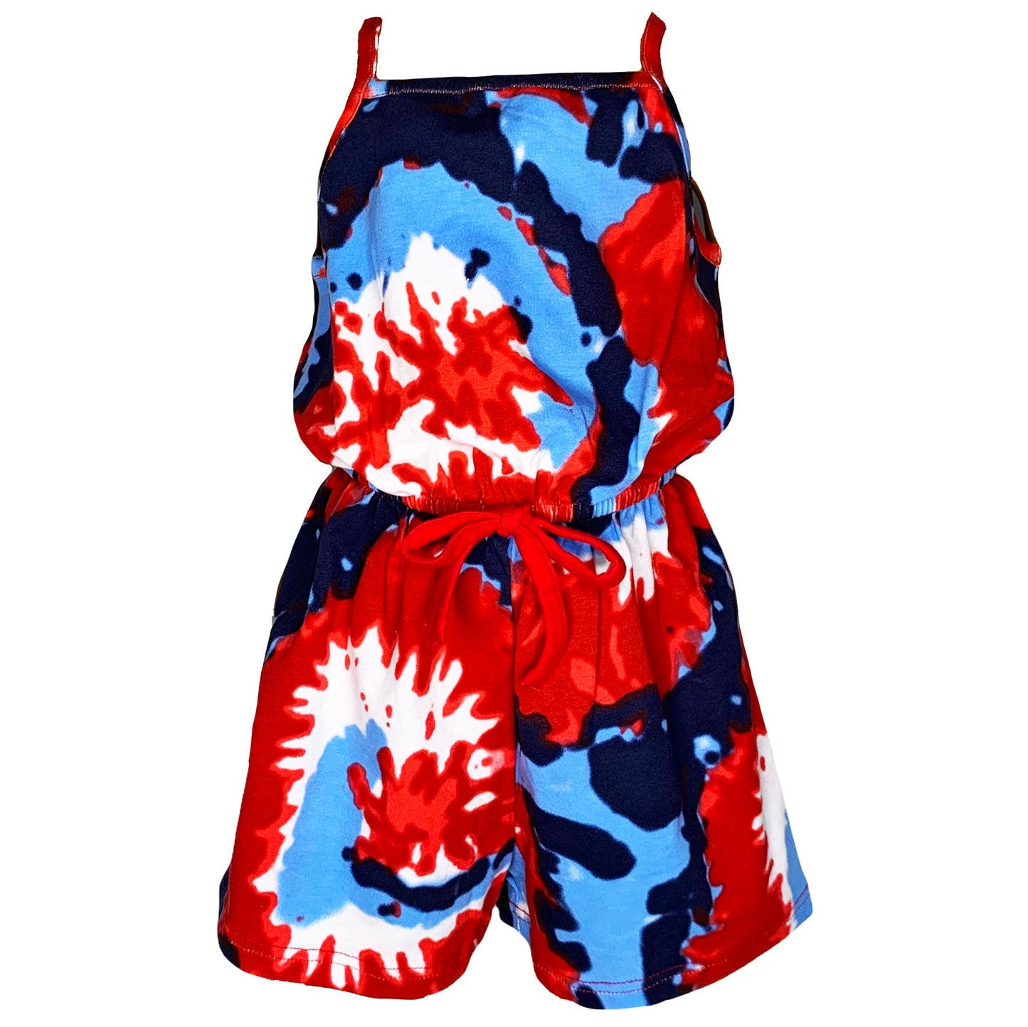 AnnLoren Girls Tie Dye 4th of July Shorts Jumpsuit Summer Romper