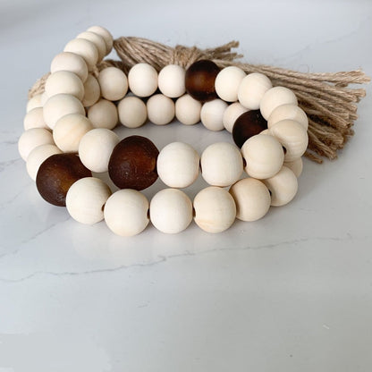 Wood Bead Garland with Amber Recycled Glass Beads