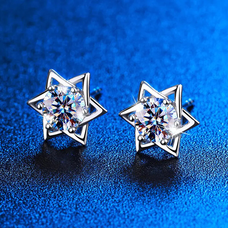 Shinny Hexagram Moissanite Stud Earrings